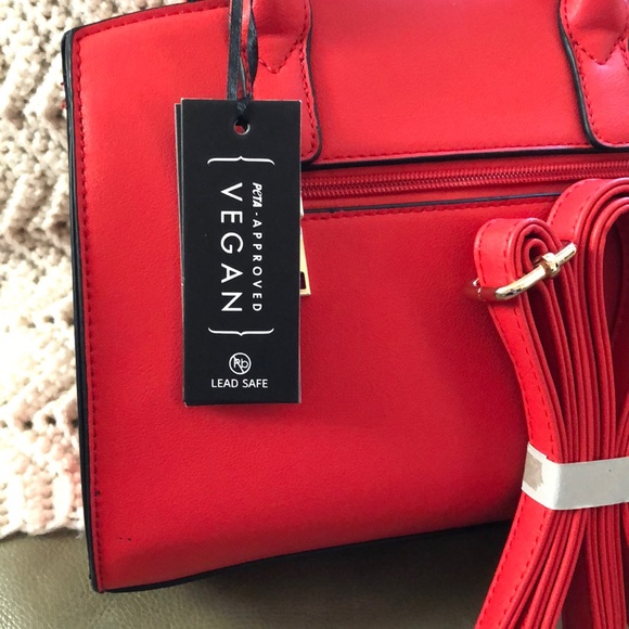 La Terre Fashion Red Satchel Vegan Leather/New - Picture 5 of 5